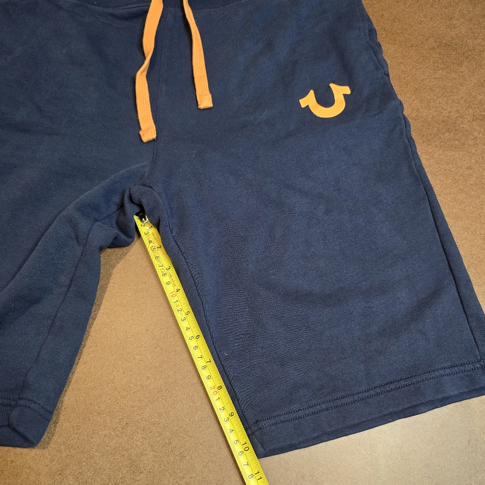 True Religion Sweat Shorts Men XL Blue Fleece Elastic Waist Drawstring Lounge - Picture 8 of 9